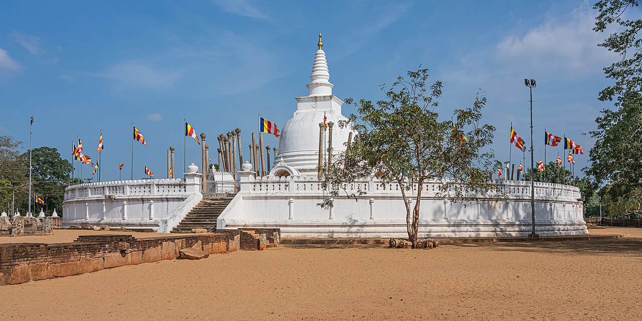 Real photo of Thuparamaya Dagoba and stone pillars